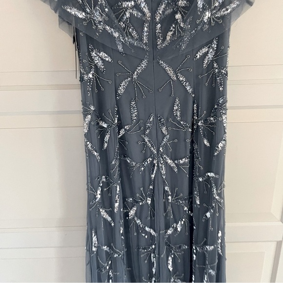 New! Aidan Mattox Blue Embellished Off-the-Shoulder Halter Gown 26753 - Picture 9 of 16